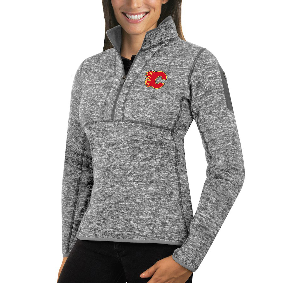 Calgary Flames Antigua Women's Fortune 1/2-Zip Pullover Sweater Black